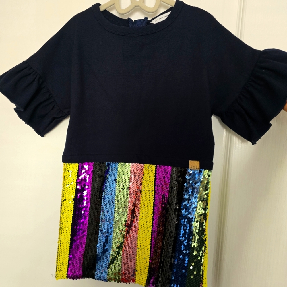 MARC JACOBS Girls Dress with rainbow Striped Sequined Skirt size 6